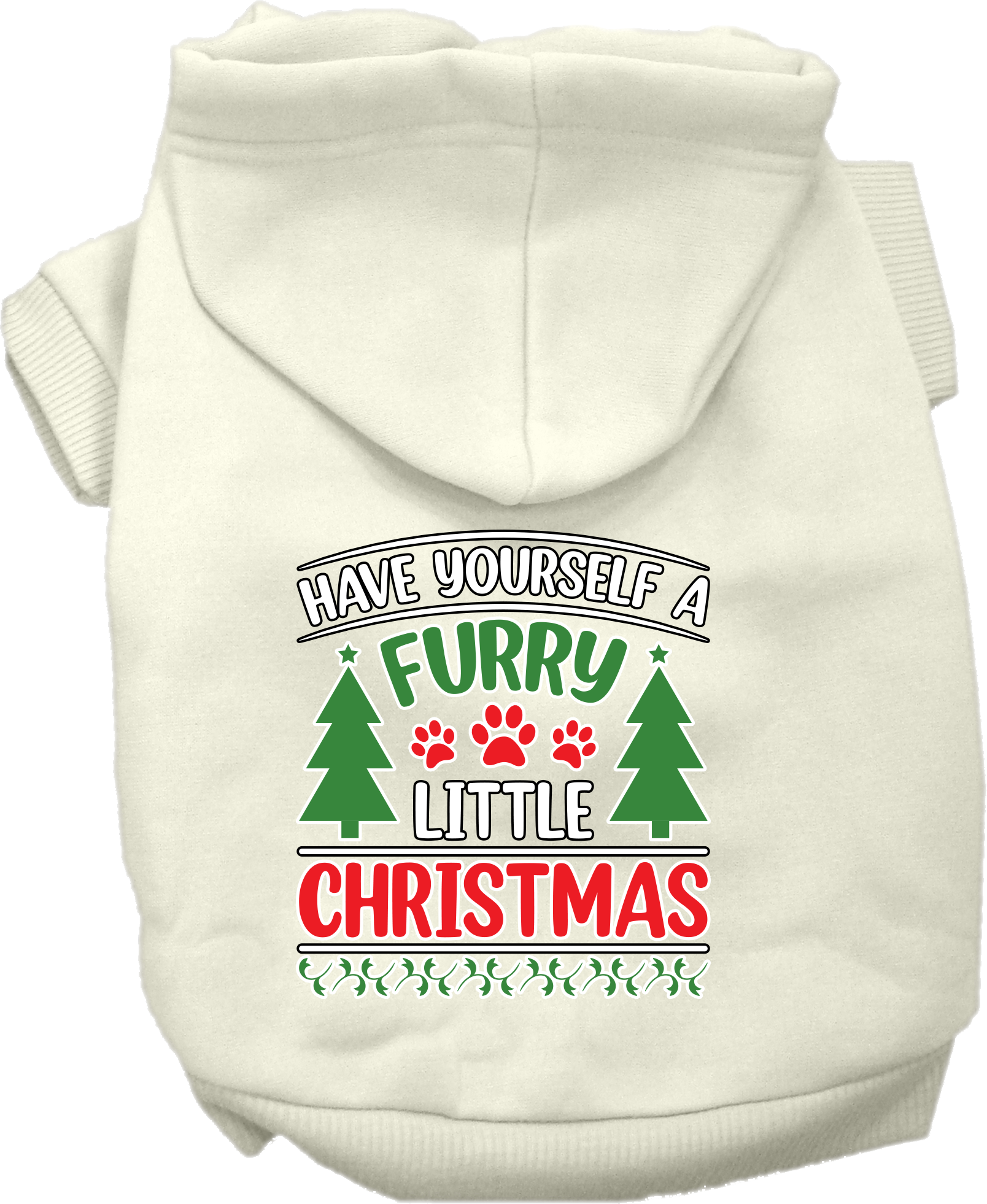 Furry Little Christmas Screen Print Dog Hoodie Cream Size 5X